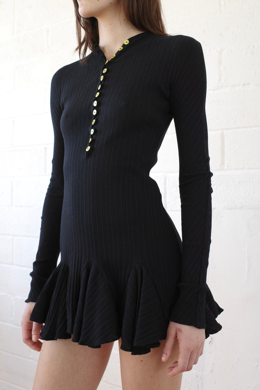 The Pointelle Henley Long Sleeve Mini Dress
