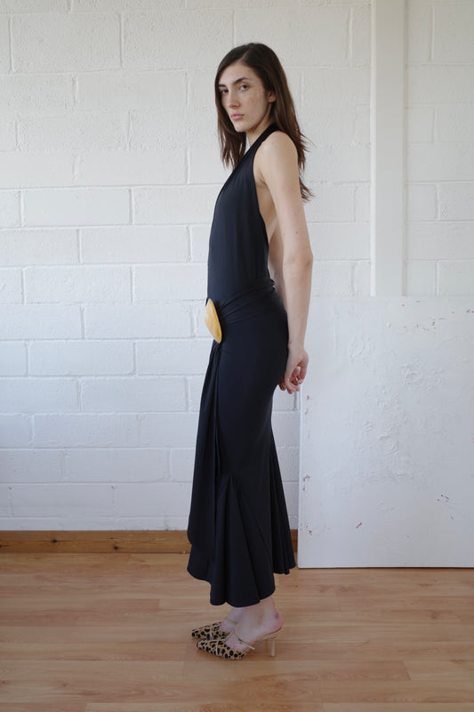 Recycled Spandex Shell Belt Maxi Dress