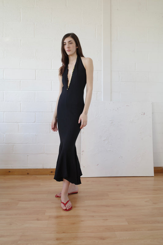 The Pointelle Halter Maxi Dress