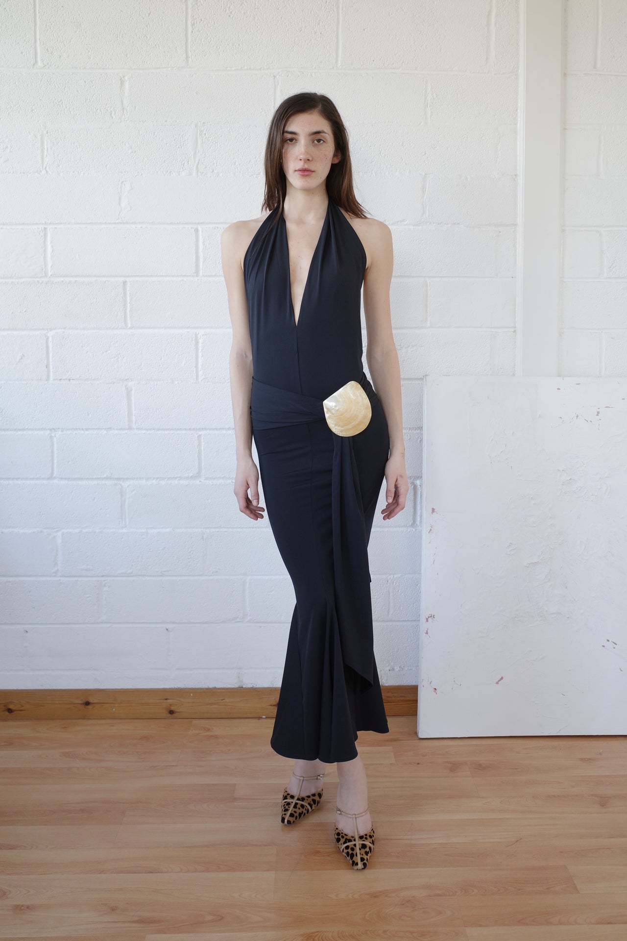 Recycled Spandex Shell Belt Maxi Dress