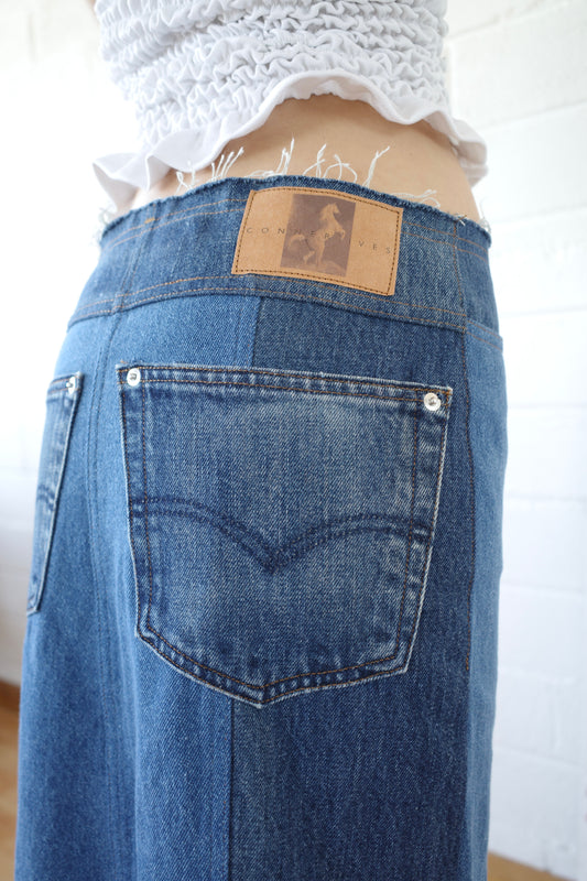 The Reconstituted Denim Godet Maxi Skirt