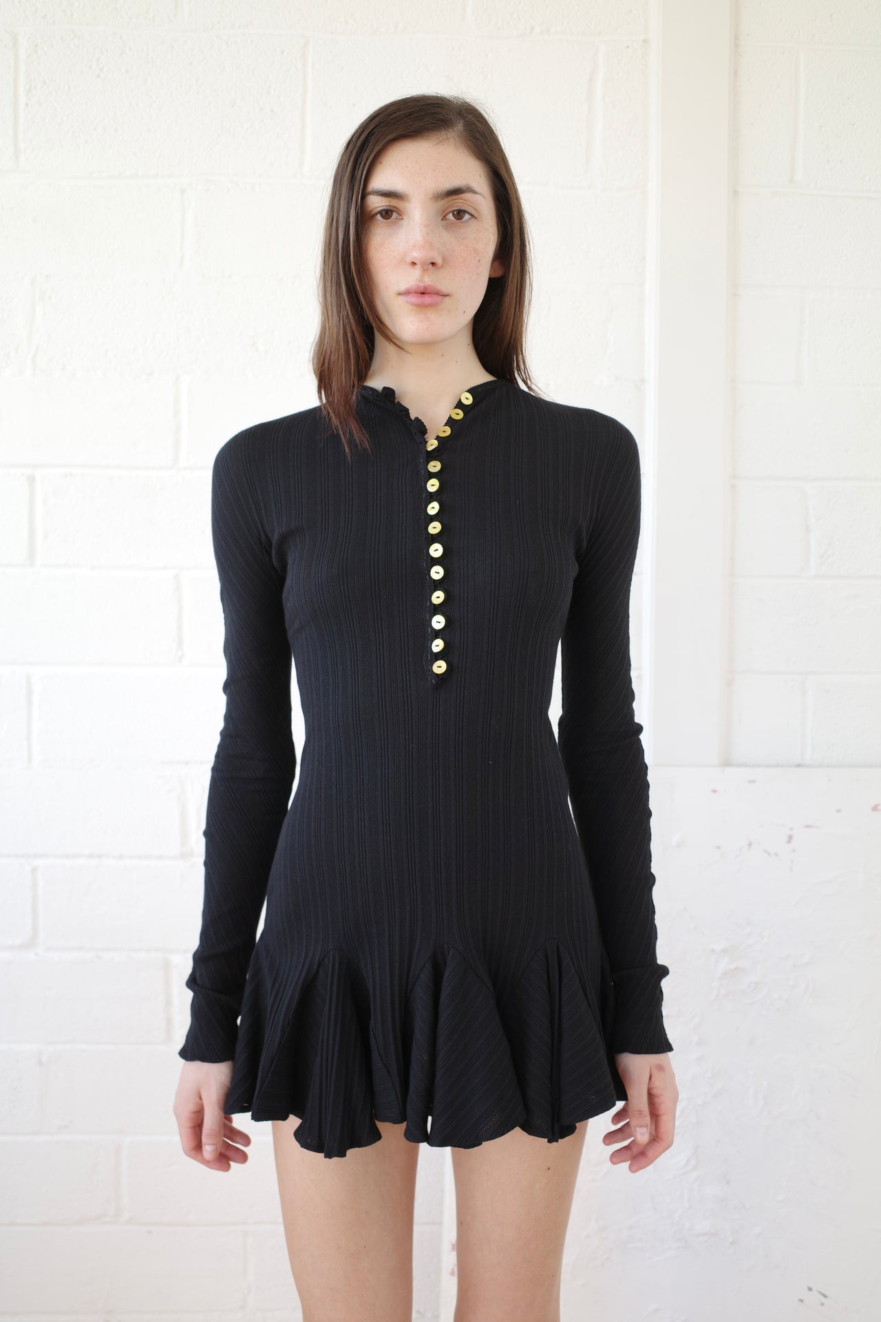 The Pointelle Henley Long Sleeve Mini Dress