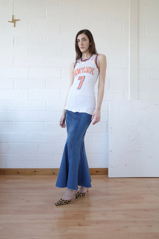 The Reconstituted Denim Godet Maxi Skirt