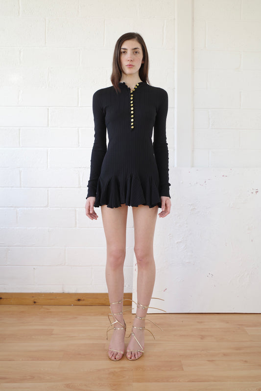 The Pointelle Henley Long Sleeve Mini Dress