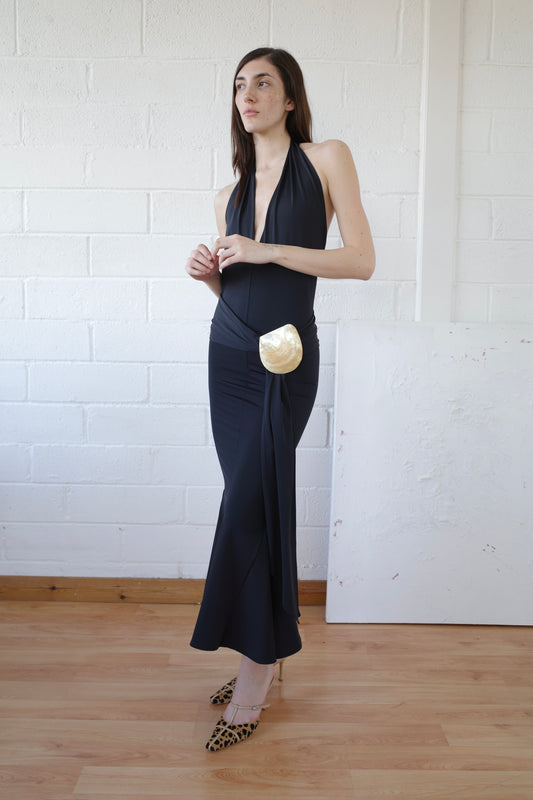 Recycled Spandex Shell Belt Maxi Dress