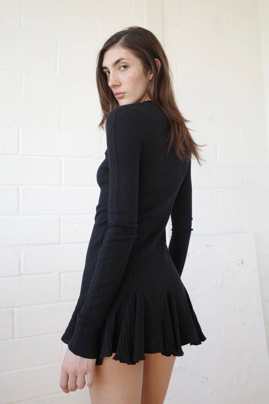 The Pointelle Henley Long Sleeve Mini Dress