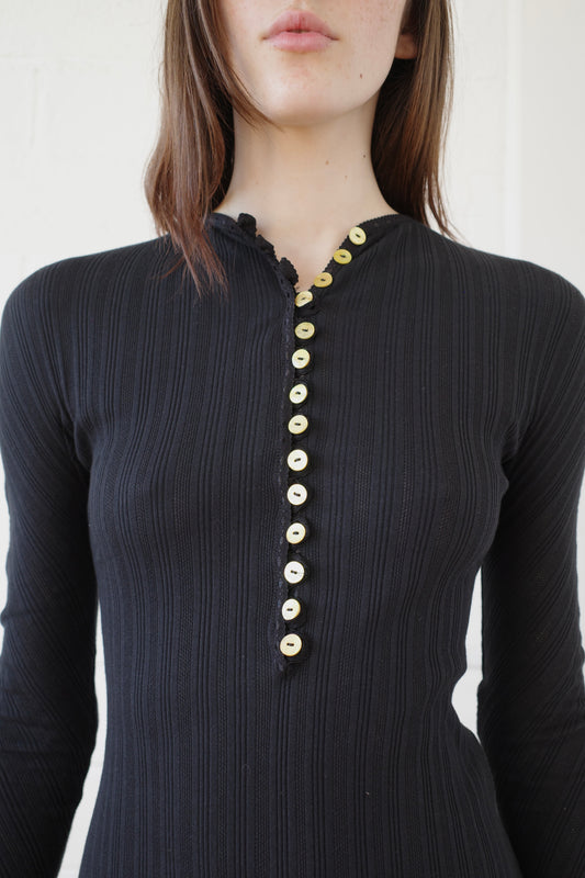 The Pointelle Henley Long Sleeve Mini Dress