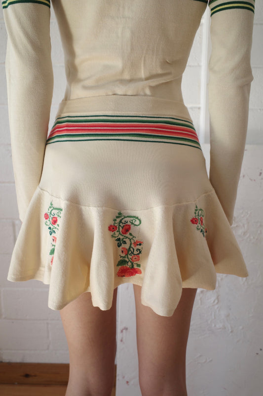 Knit Cream Flared Mini-Skirt