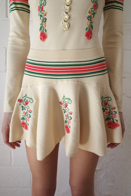 Knit Cream Flared Mini-Skirt