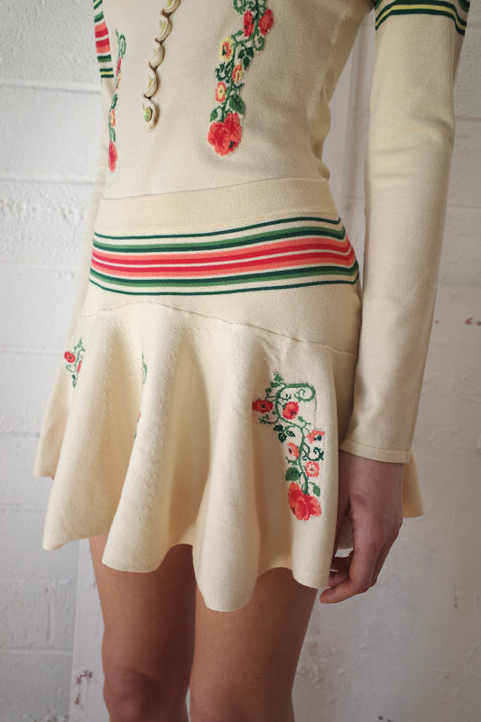 Knit Cream Flared Mini-Skirt