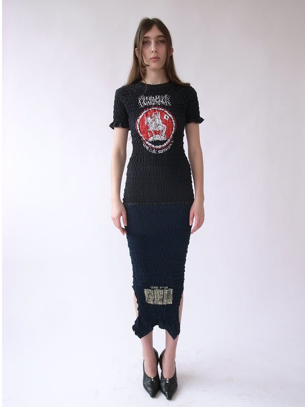 The Reconstituted Shirred T-shirt Dress- Black