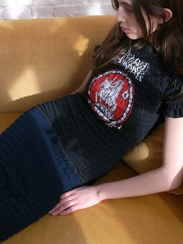 The Reconstituted Shirred T-shirt Dress- Black