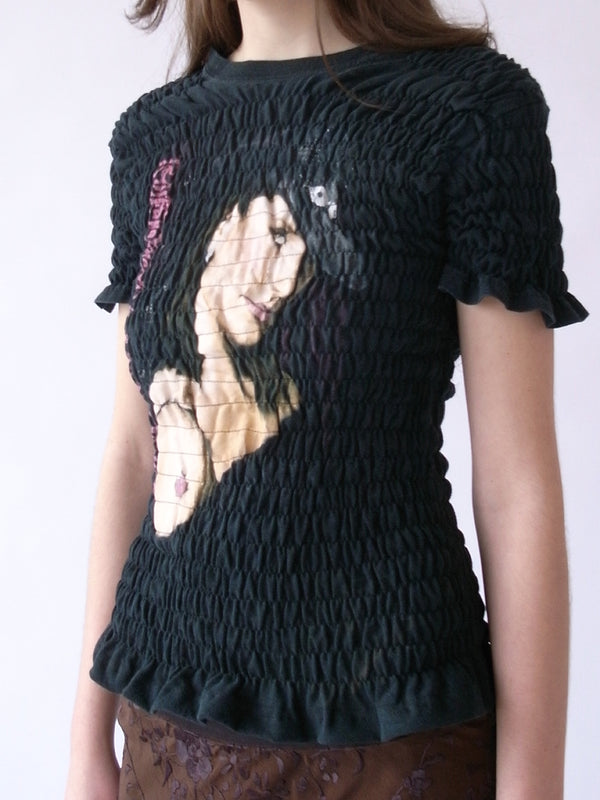 The Reconstituted Shirred T-shirt- Black