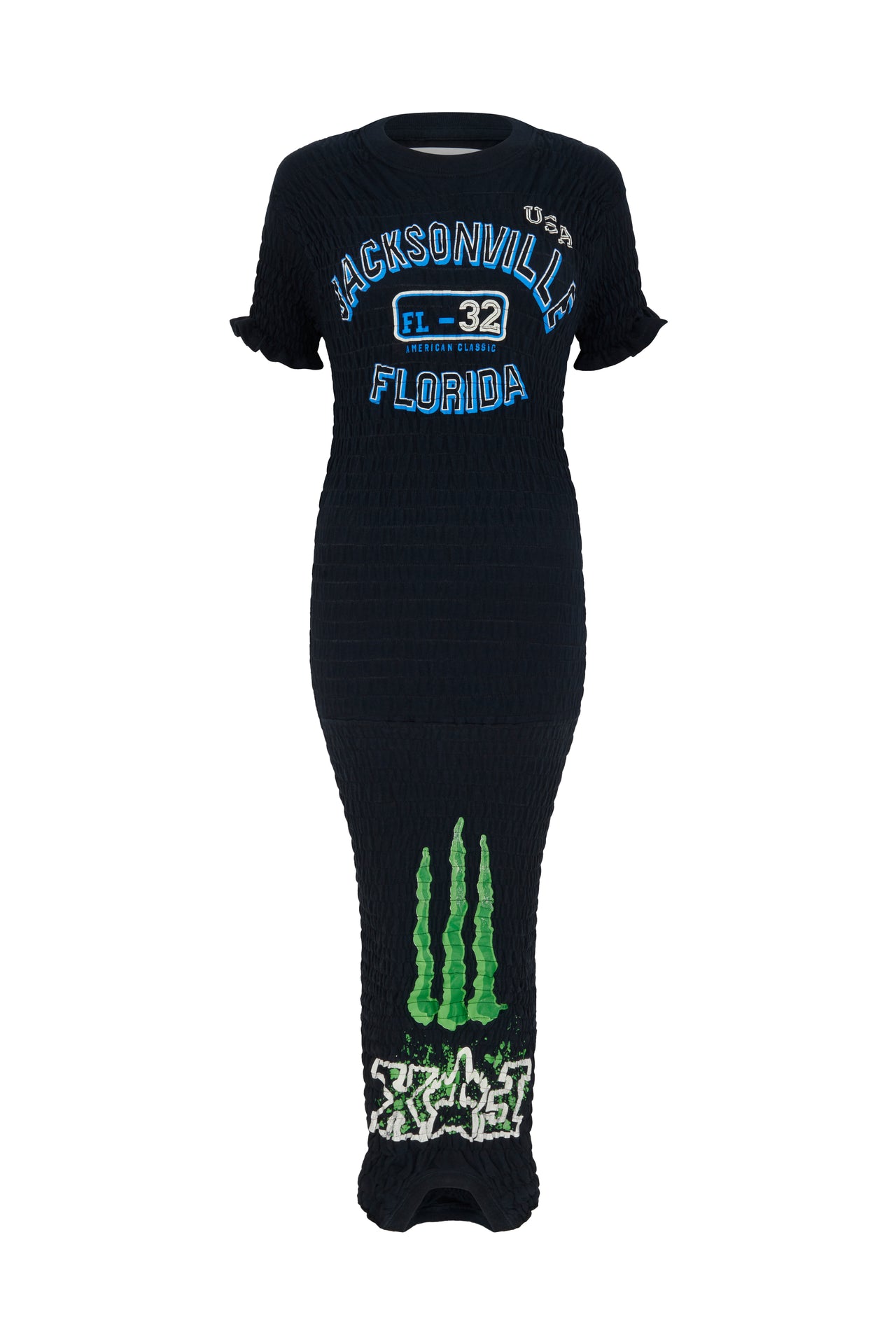 The Reconstituted Shirred T-shirt Dress- Black