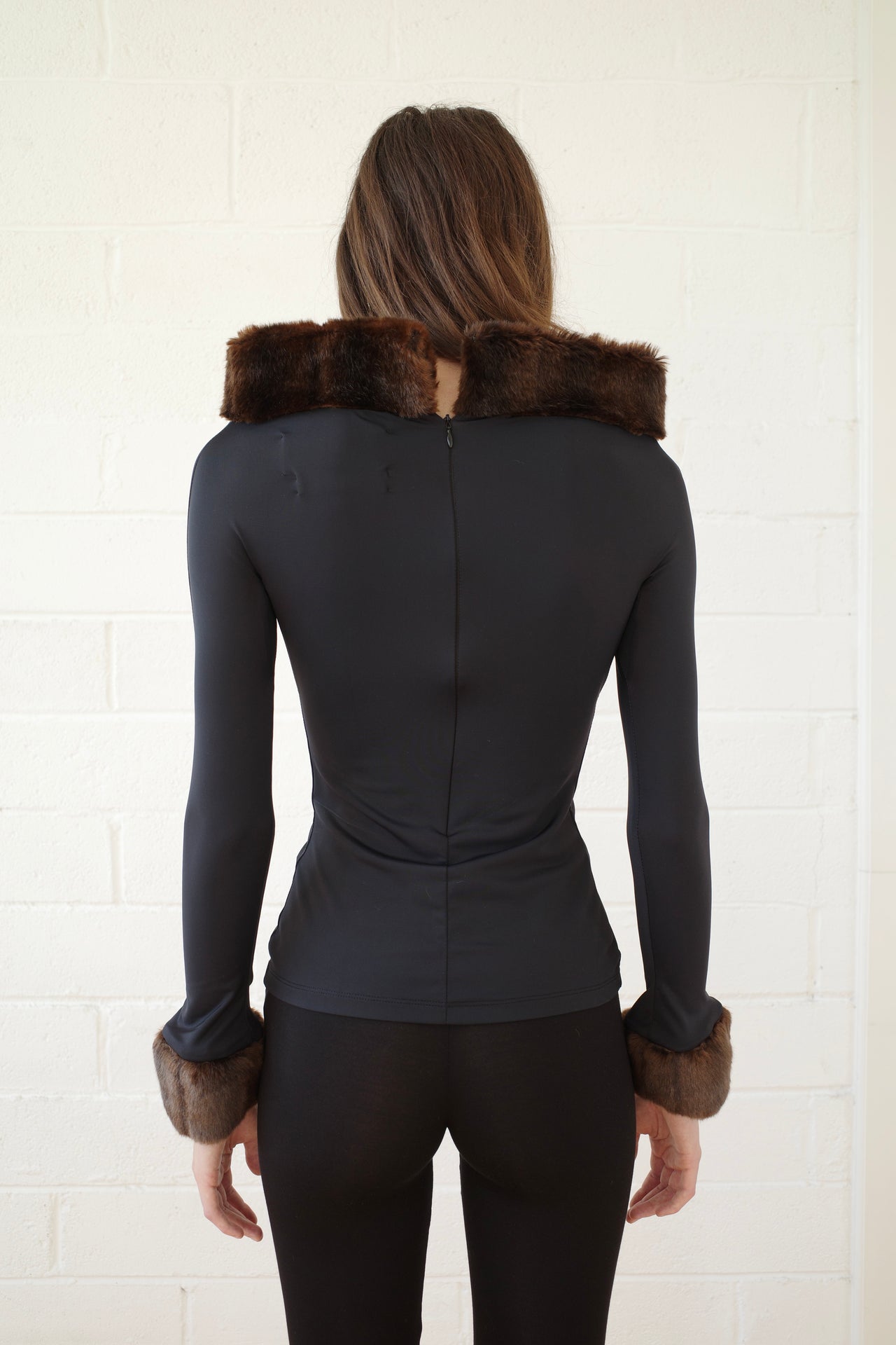 Recycled Spandex and Faux Mink- Trimmed Top