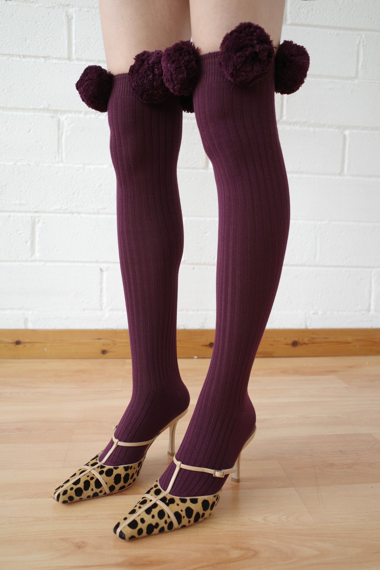 Burgundy Pom Pom Sock