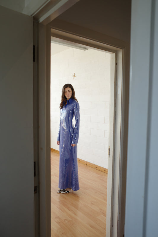 Sequin Jersey Polo Maxi Dress