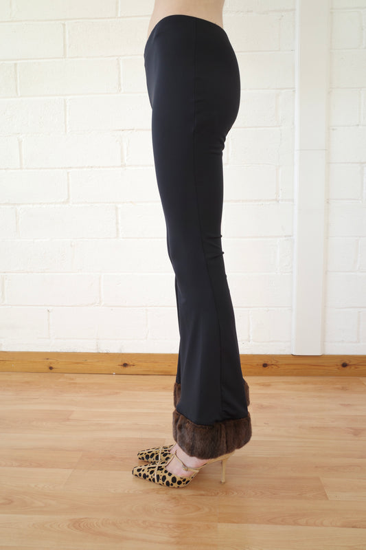 Recycled Spandex and Faux Mink- Trimmed Trouser