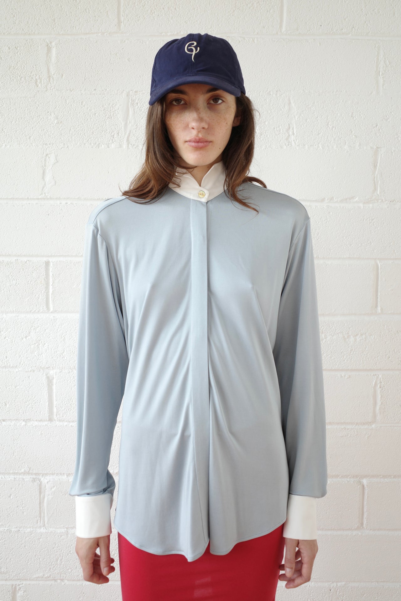 Silk Jersey Winged Collar Shirt