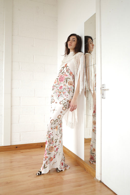 Demi Couture Piano Shawl Gown- White