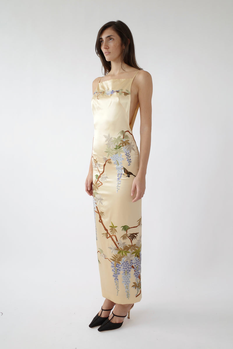The Demi Couture Embroidered Silk Maxi Gown - Honey