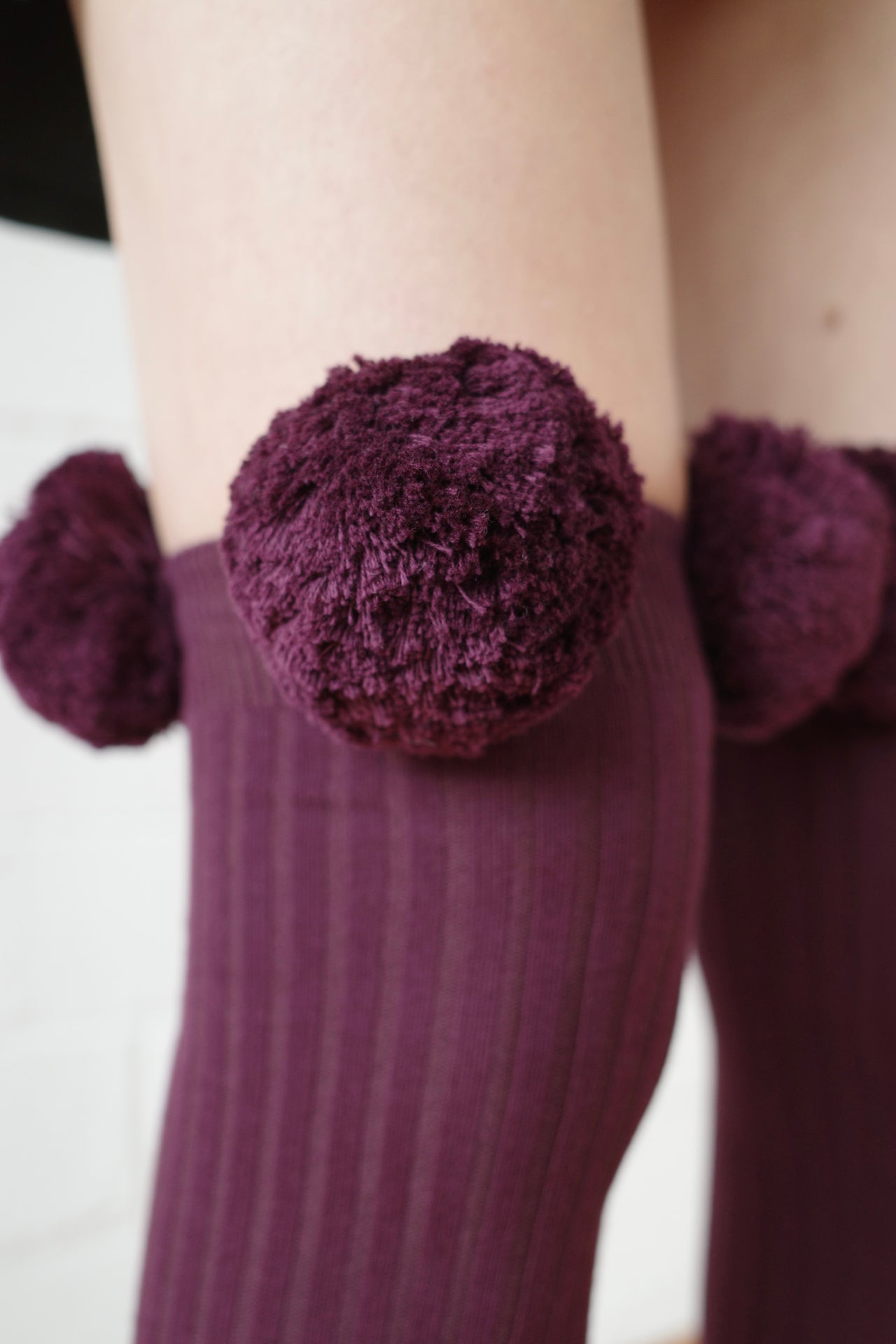 Burgundy Pom Pom Sock