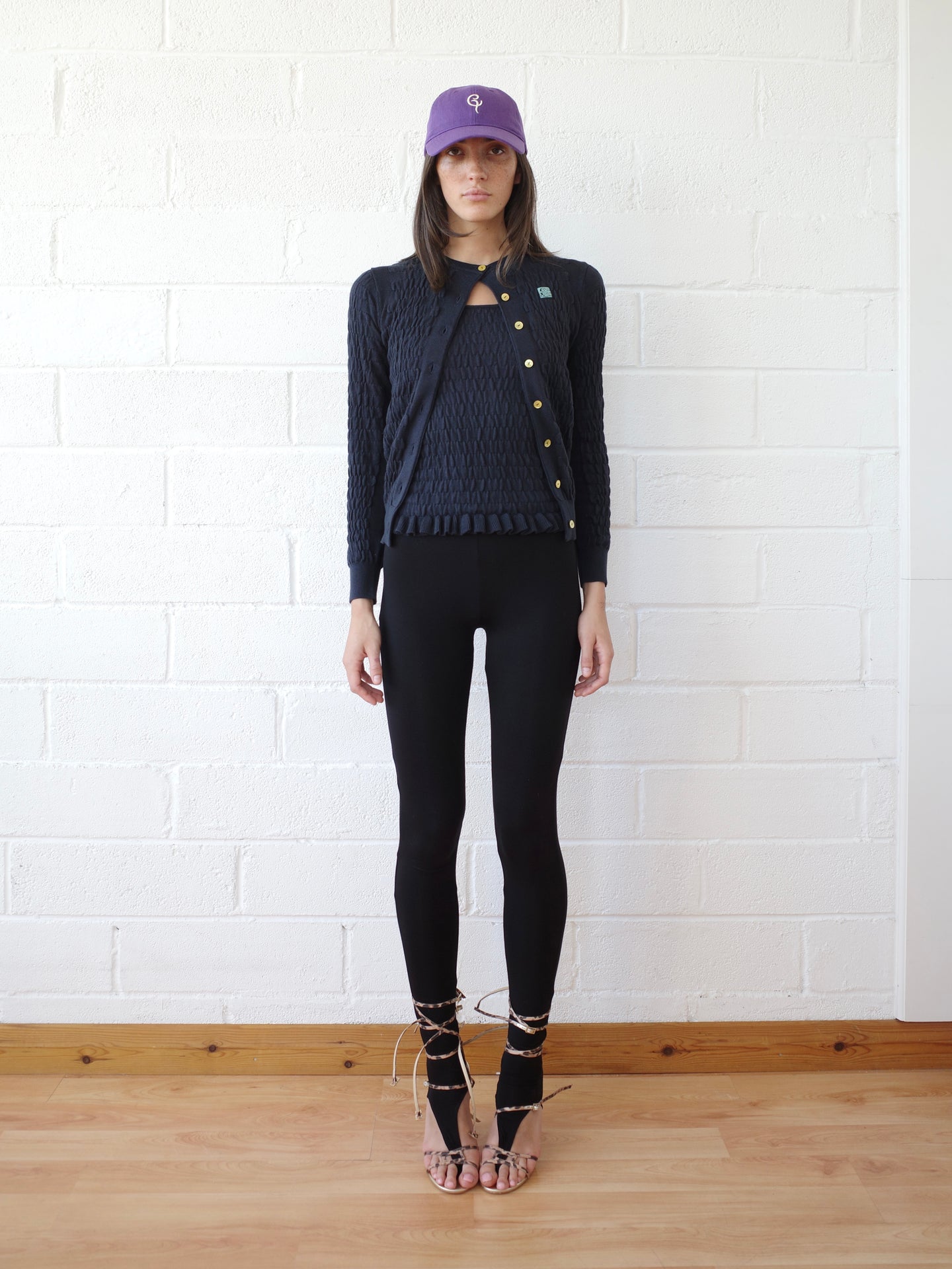 The Shirred Knit Cashmere Cardigan - Navy