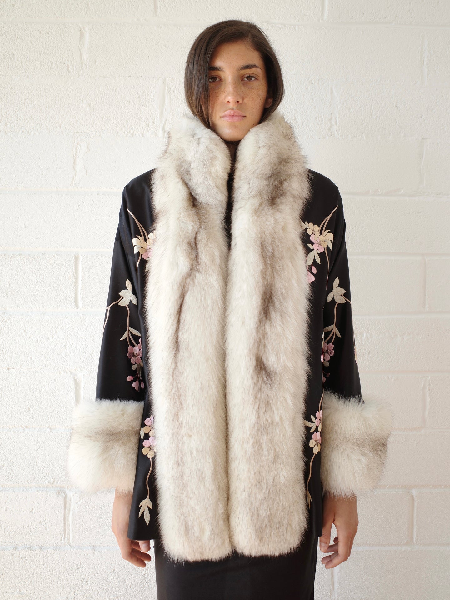 Demi Couture Reconstituted Vintage Fur and Silk Robe - Black