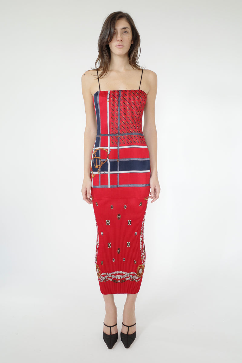 The Pleated Scarf Maxi Dress - Red
