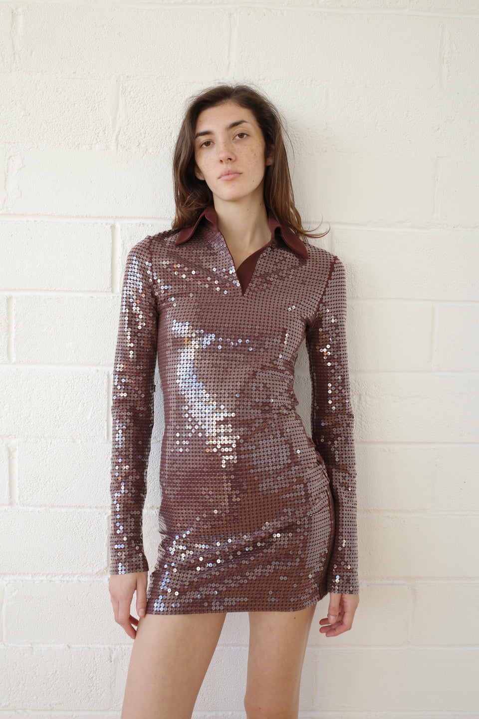 Sequin Jersey Polo Mini Dress