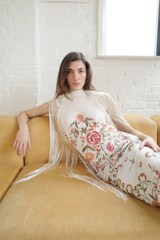 Demi Couture Piano Shawl Gown- White