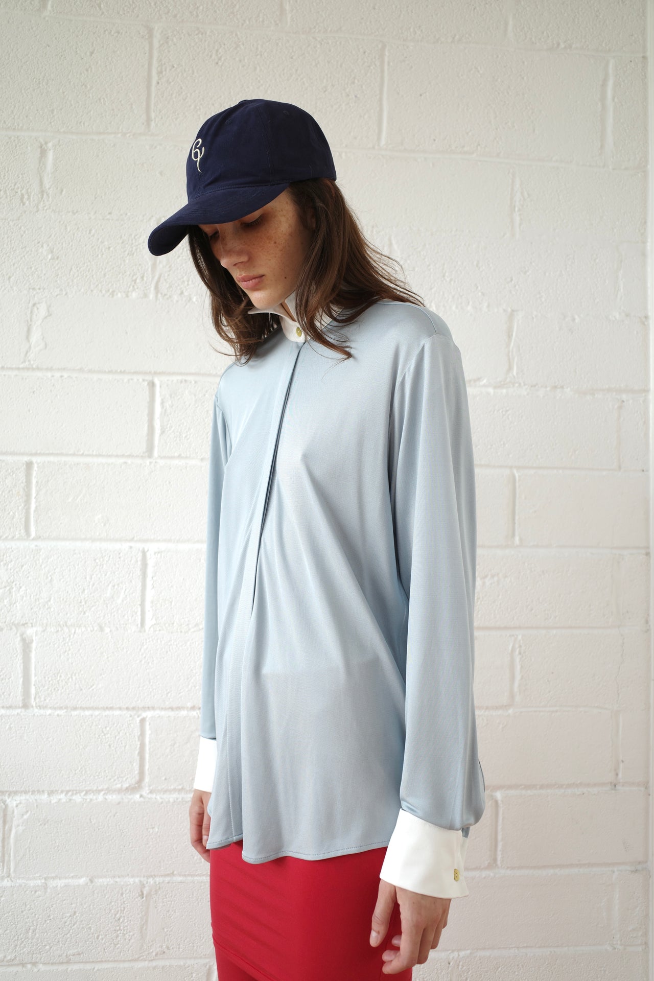 Silk Jersey Winged Collar Shirt