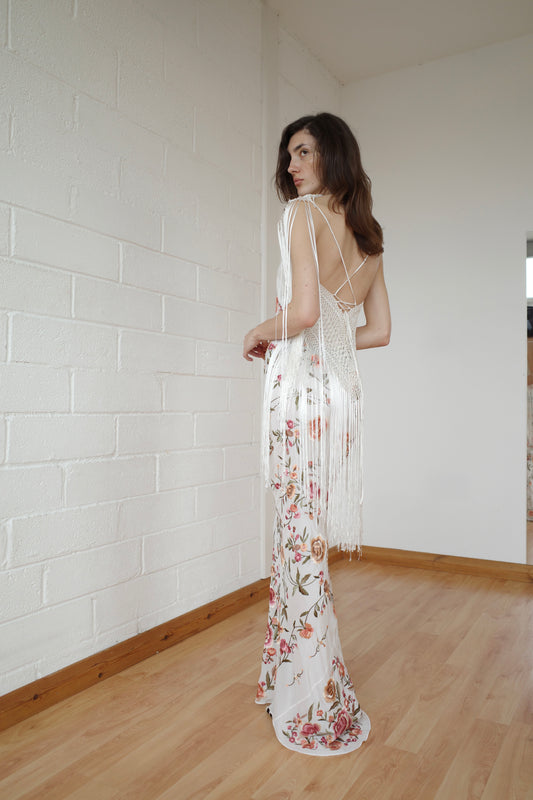 Demi Couture Piano Shawl Gown- White