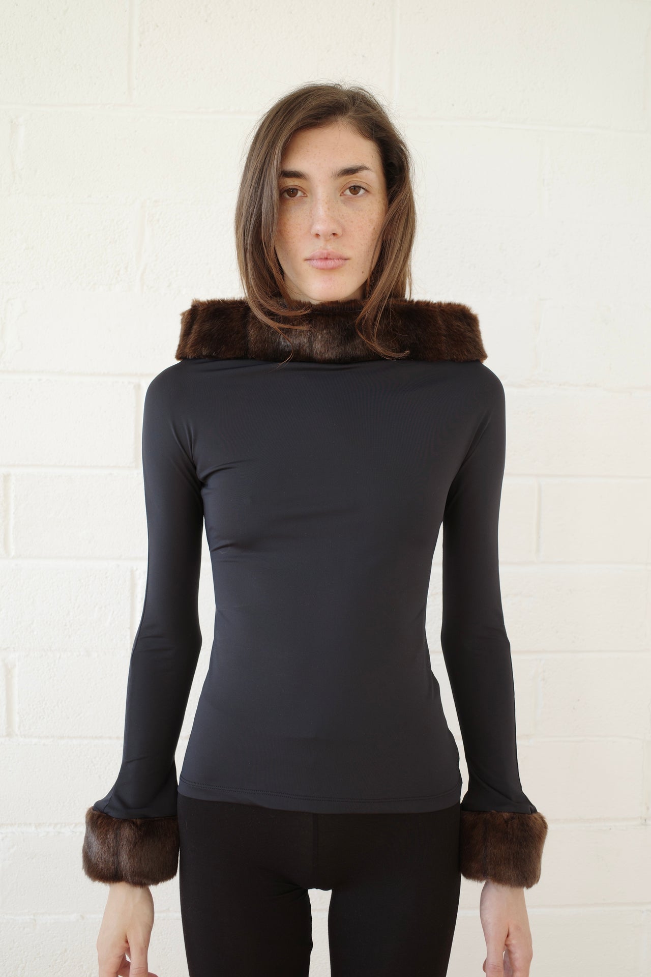 Recycled Spandex and Faux Mink- Trimmed Top