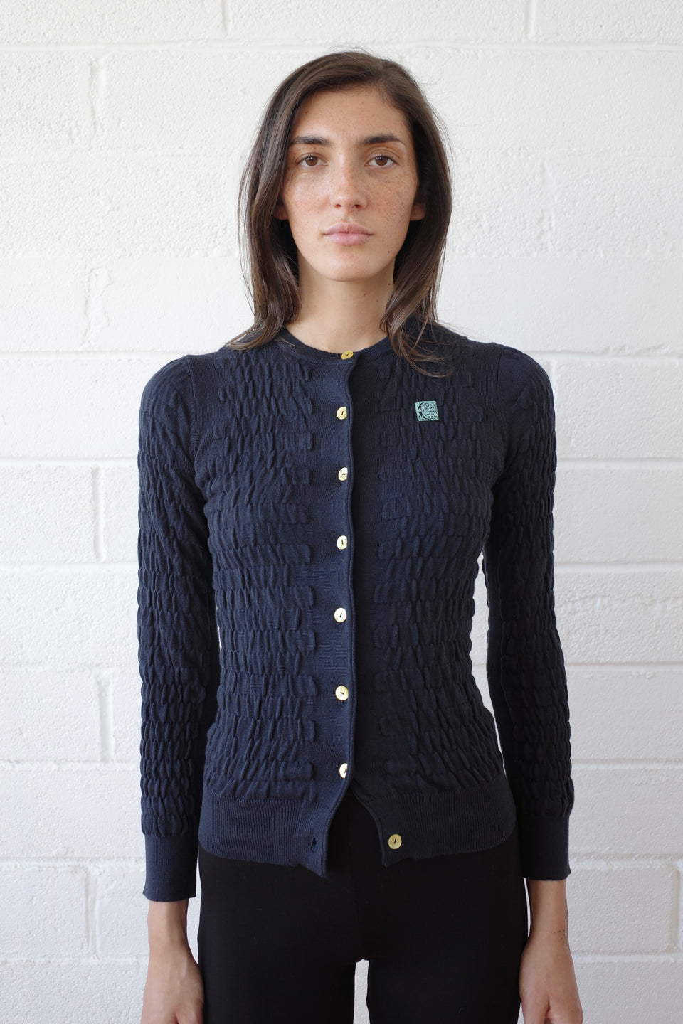The Shirred Knit Cardigan - Navy