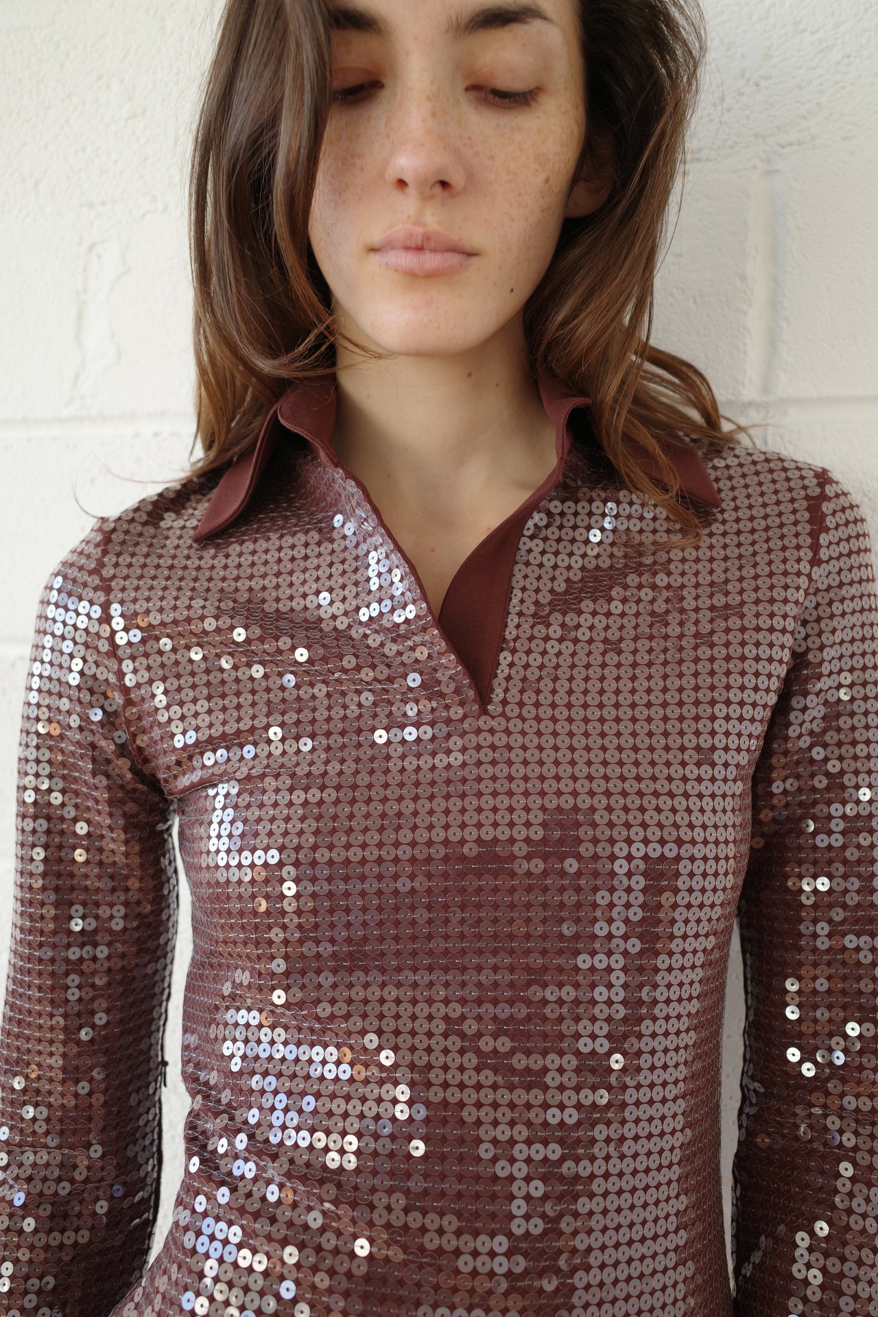 Sequin Jersey Polo Mini Dress