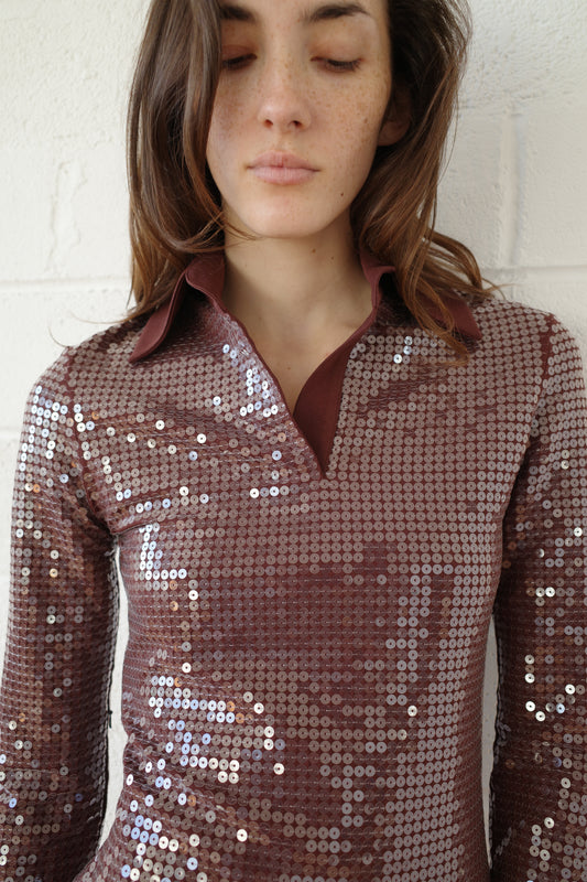 Sequin Jersey Polo Mini Dress