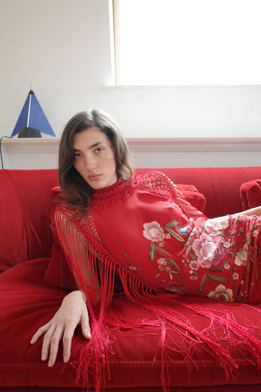 shawl for red dress The Demi Couture Piano Shawl Gown- Red