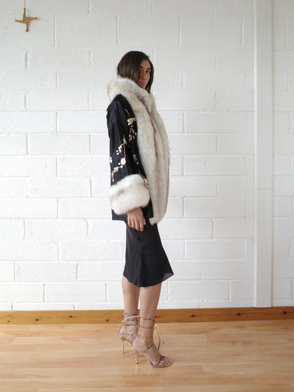 Demi Couture Reconstituted Vintage Fur and Silk Robe - Black