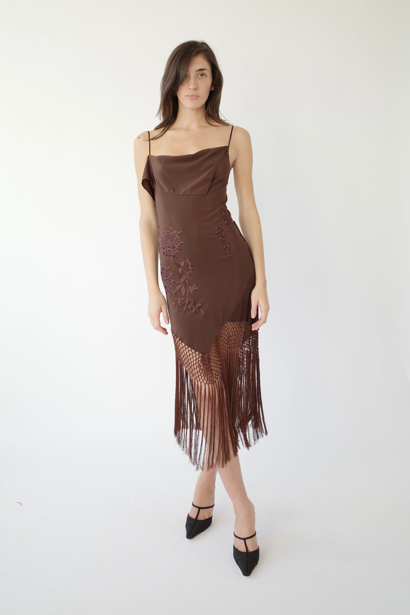 The Piano Shawl Mini Dress - Brown