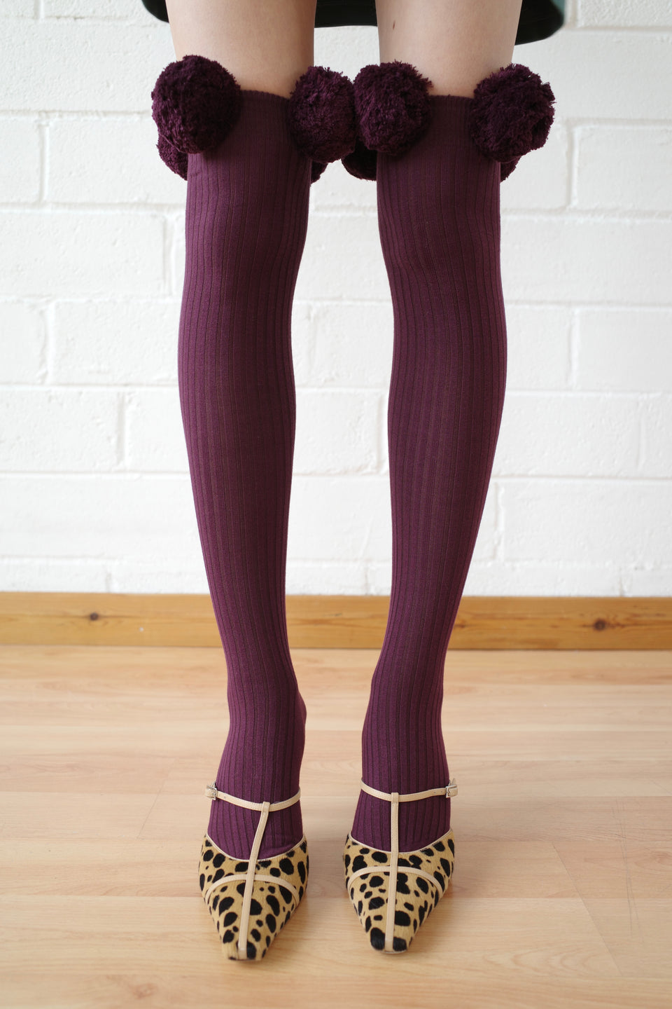 Burgundy Pom Pom Sock