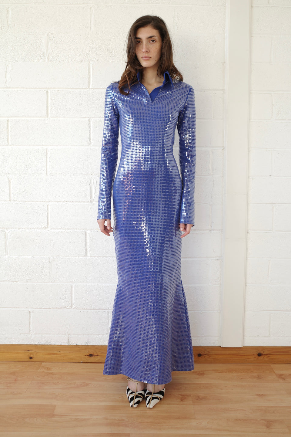 Sequin Jersey Polo Maxi Dress