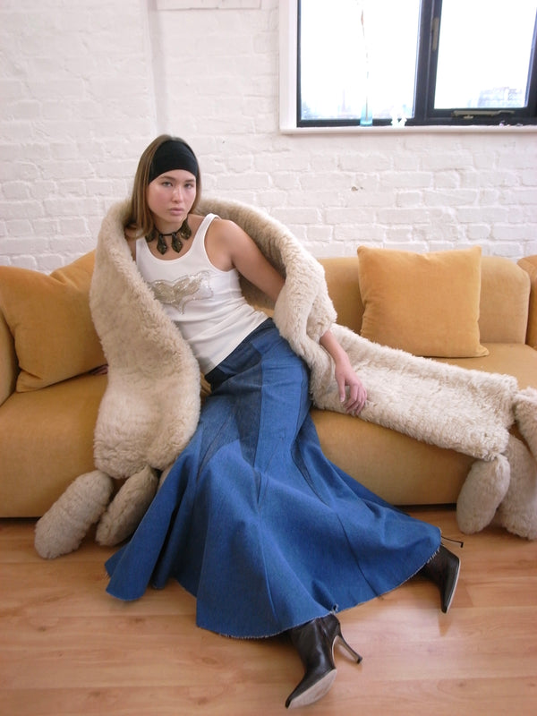 The Reconstituted Denim Godet Maxi Skirt