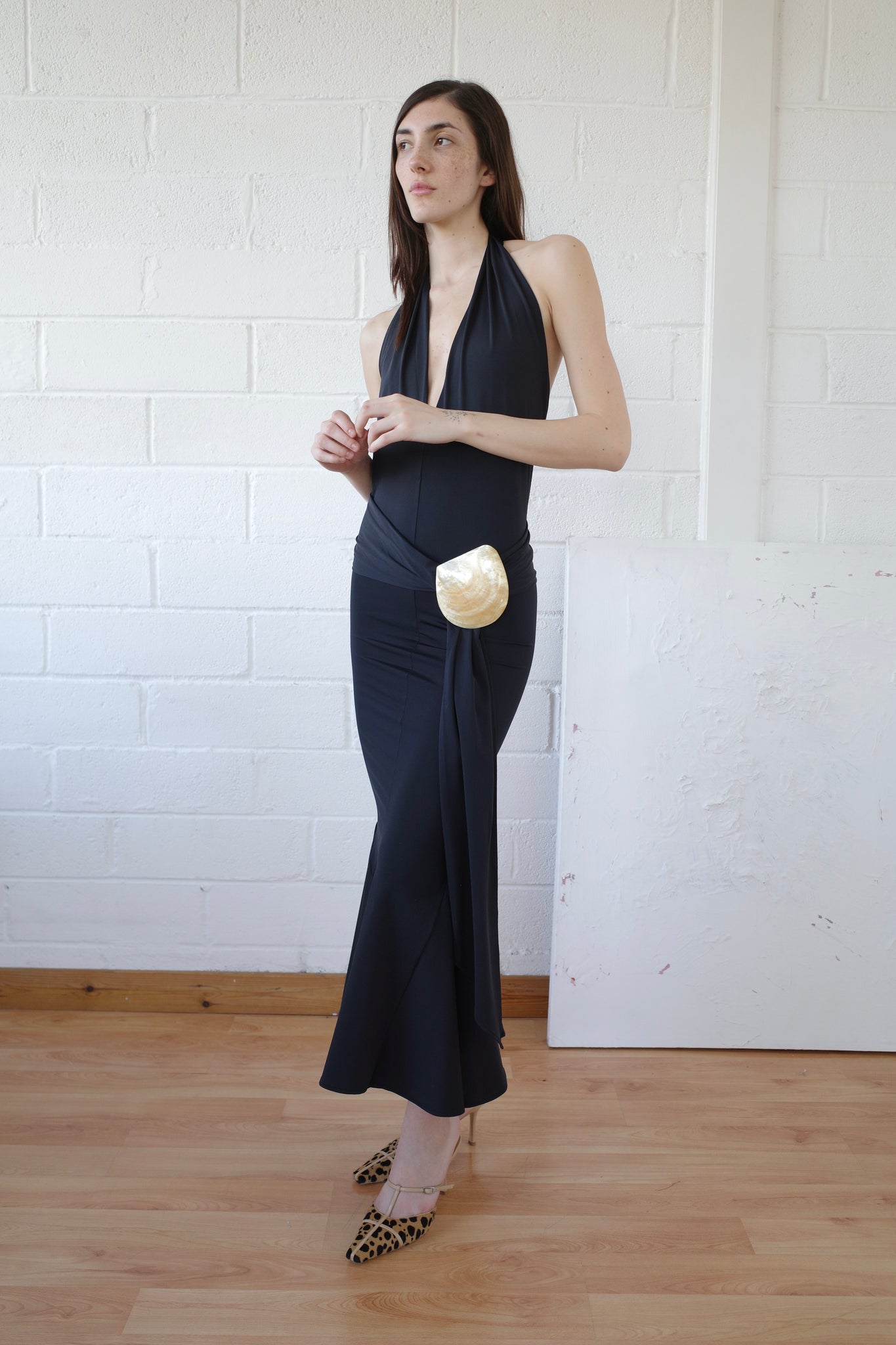 Recycled Spandex Shell Belt Maxi Dress Recycled Spandex Shell Belt Maxi Dress