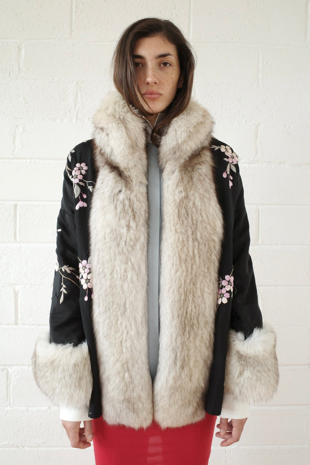 Connor 752 Demi Couture Reconstituted Vintage Fur and Silk Robe - Black