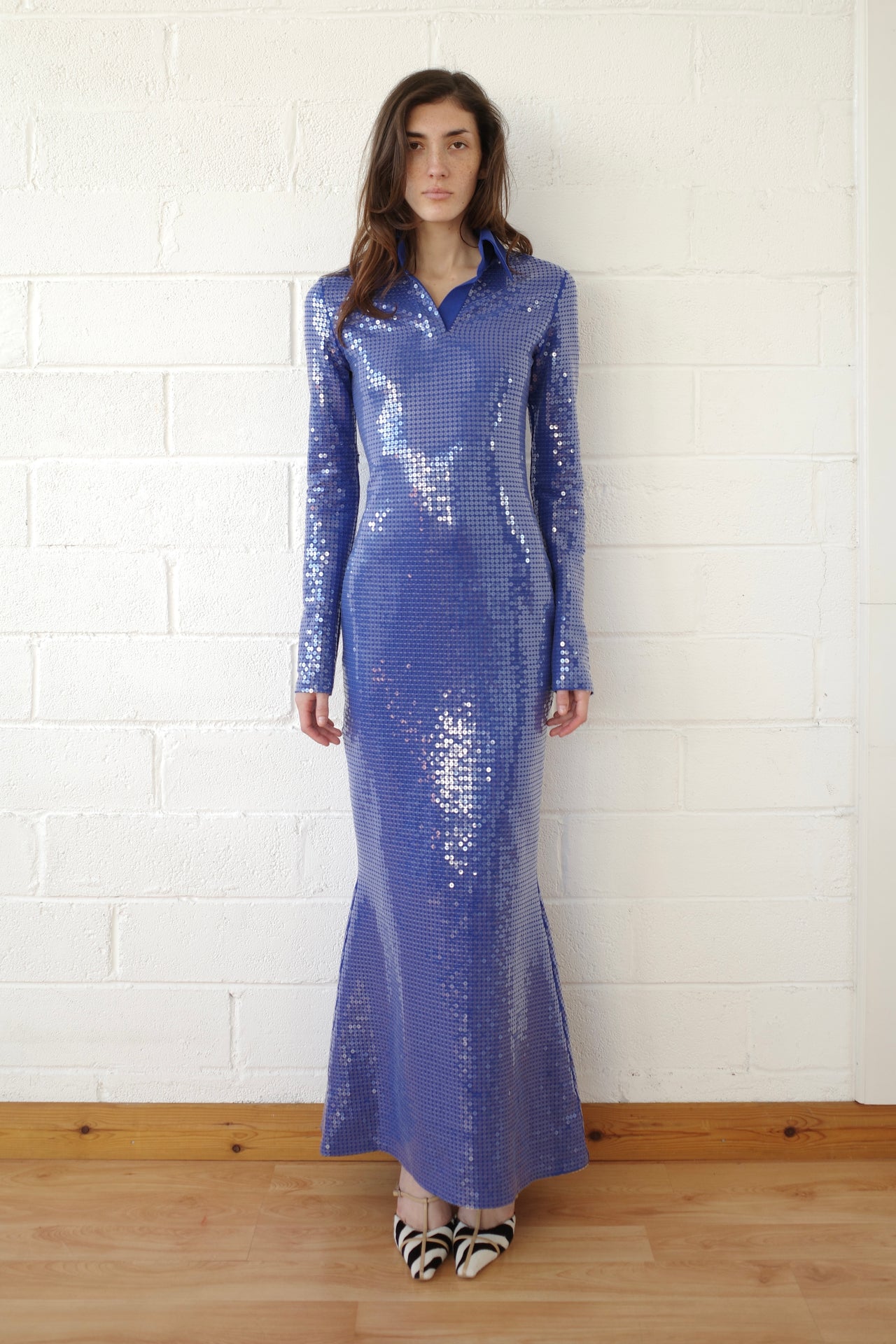 Sequin Jersey Polo Maxi Dress