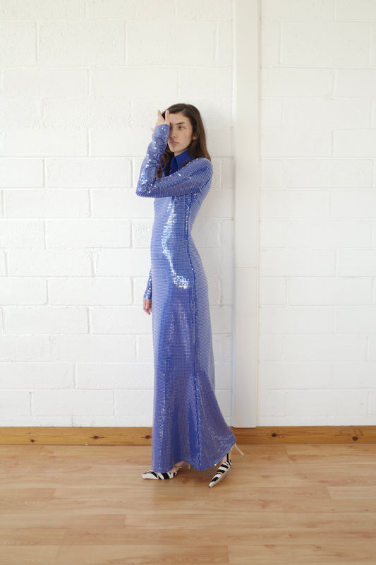 Sequin Jersey Polo Maxi Dress