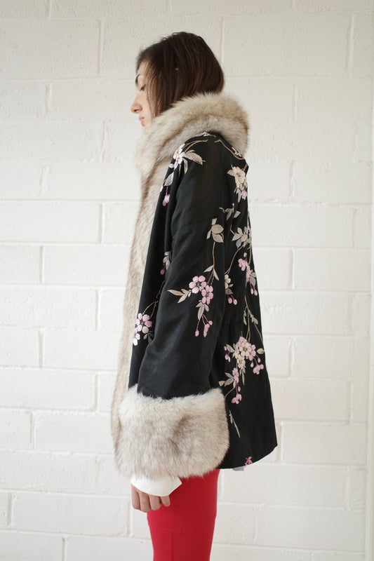 Demi Couture Reconstituted Vintage Fur and Silk Robe