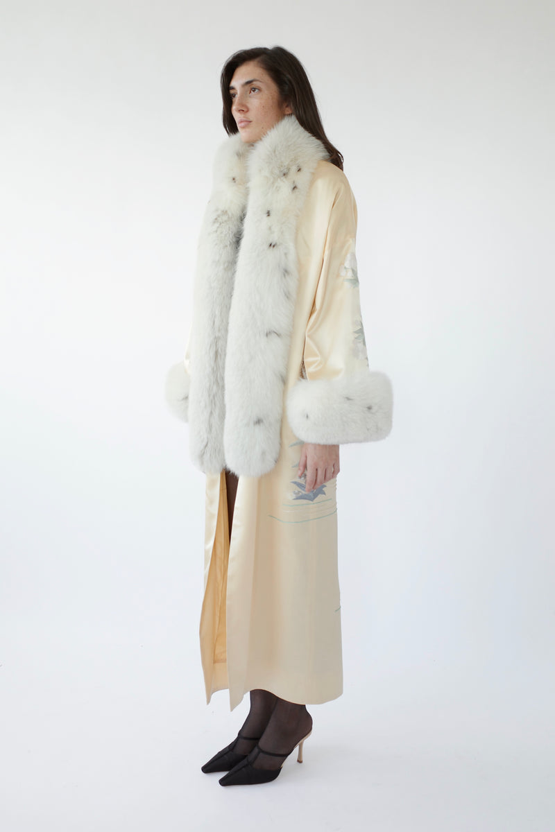 The Demi Couture Reconstituted Fur and Silk Maxi Robe - Honey