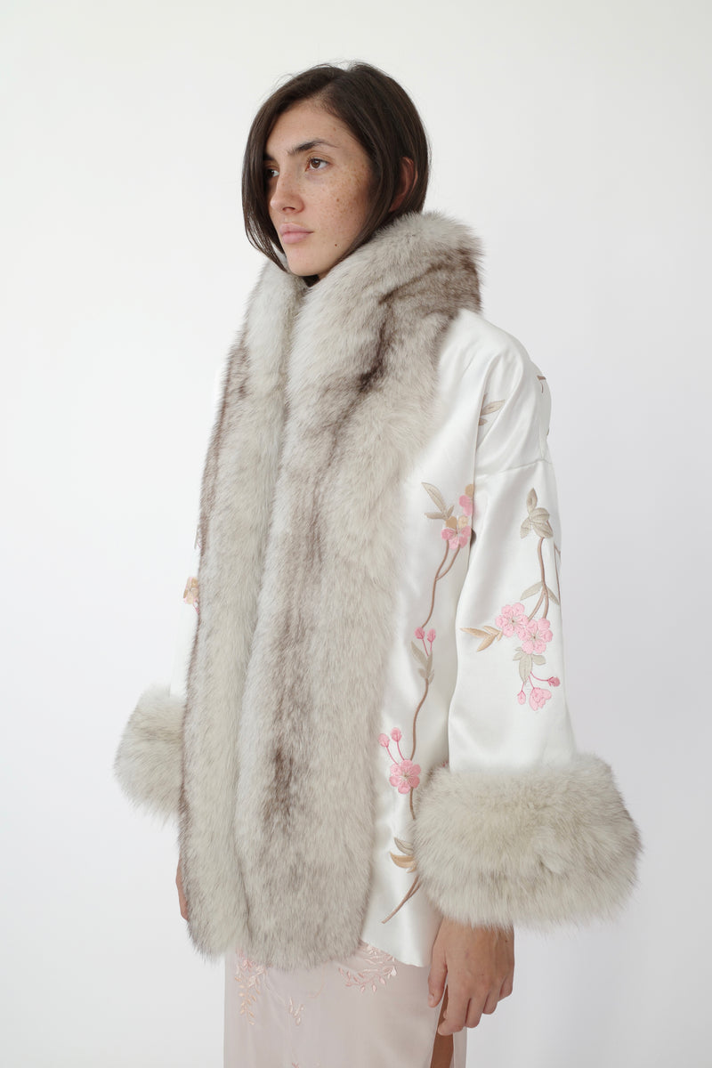 The Demi Couture Reconstituted Fur and Silk Robe - White